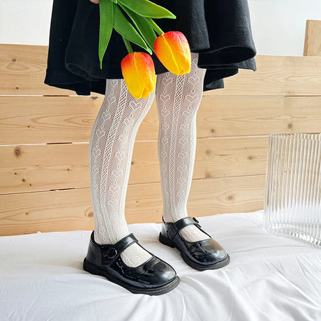 Lolita Girls Vertical Stripe Lace Mesh Pantyhose Cozy Wear Resistant Elastic Knit Elegant Sweet Princess Leggings