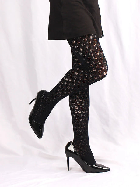 Retro Hollow Out Dot Round Floral Women's Pantyhose Thin Sexy Mesh Breathable Hottie Slim Fit Tights