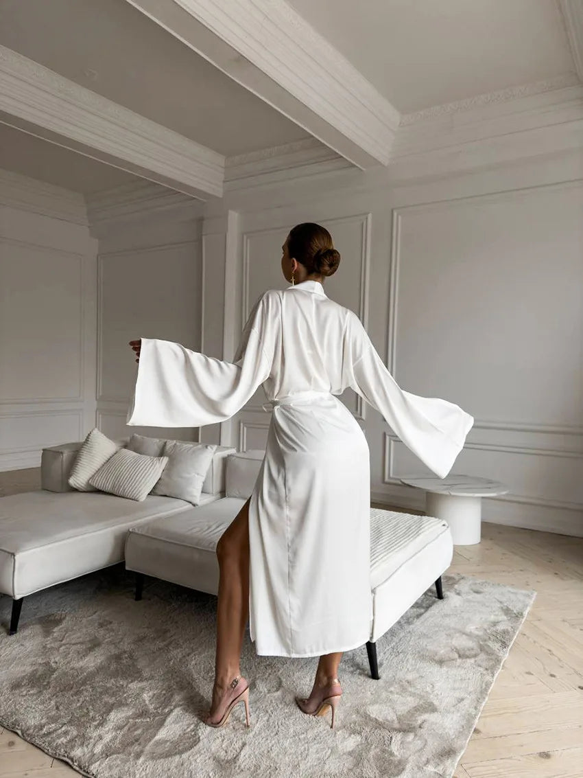 Simulated Silk Lace Splicing Pajamas 2026 Spring New Sexy Nightgown Lace-Up Robe Two-Piece Set Women's Home Wear