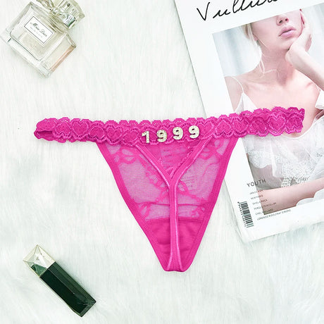 Custom Thongs Lingerie Sexy Bikini with Letters Name G-String Waist Chain Women Body Chain Lace Thong Personalized Unique Gift