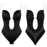 Backless Bodysuit Shapewear for Women Built-in Bra Multiple straps Thongs Body Shaper U Plunge Seam-free Faja with Open Crotch