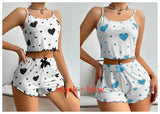 Women's Pajamas Set Sleepwear 2 PCS Short Tank Tops And Shorts S M L White Ventilate Soft Casual Love Printing