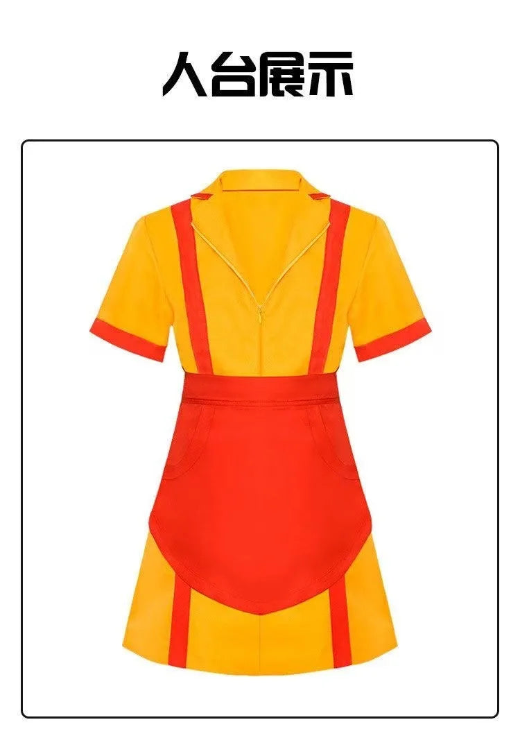 Halloween Girl Party Wear Max Caroline Waitress Maid Dress Cos with Apron S M L XL 2 Broke Girls Cosplay Dress Costumes for