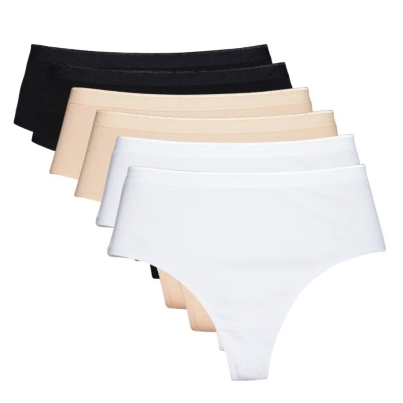 6 Pack Women's High Waisted Thong Cotton Underwear Ribbed Soft Breathable Panties Soft Stretch Intimates Sexy Lingerie S-XL