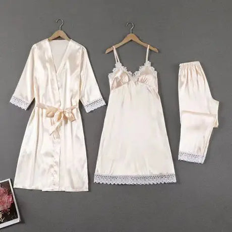 Sleepwear Sleep Suit Sexy Womens Lace Pajamas Sets V-Neck Satin Pijamas Intimate Lingerie Spring Nightwear Home Wear PJS