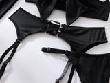 Cupless Lingerie Set Silk Bra Thigh Straps 3Piece Satin Bowknot Erotic Underwear for Women