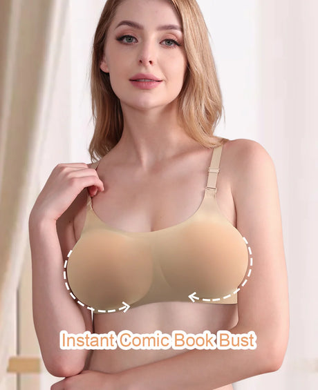 2024 Round Shape Silicone Fake Breast Forms Push Up Seamless One Piece Bra for Crossdresser Shemale Drag Queen Large 2 In 1