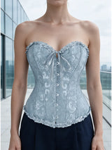 Women Bustier Corset Victorian Gothic Jacquard Front Busk Waist Cincher Halloween Party Wear