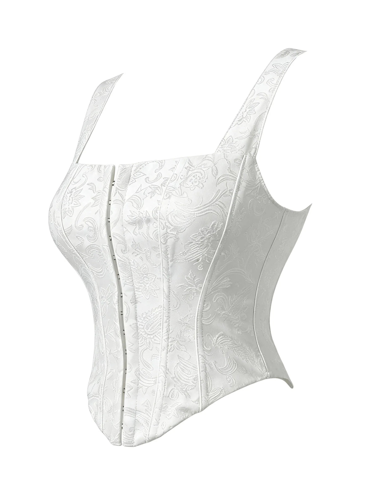 Floral Jacquard Wide Strap Corset Top Front Hook Back Lace Up Square Neck For Women
