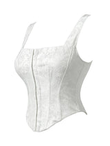 Floral Jacquard Wide Strap Corset Top Front Hook Back Lace Up Square Neck For Women