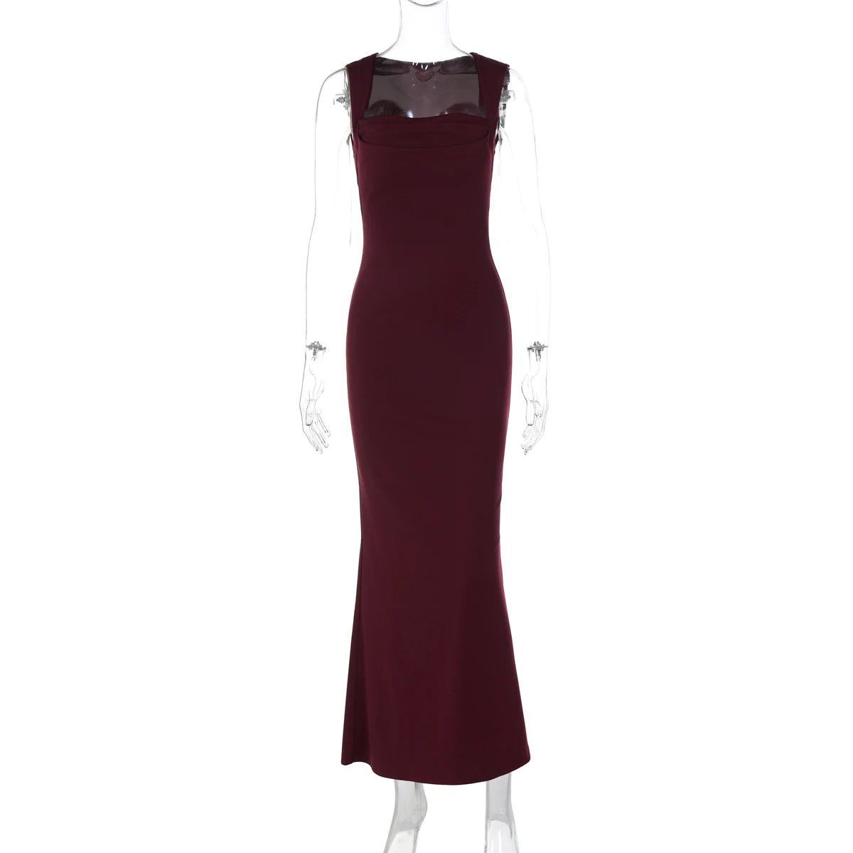 Hugcitar Women Elegant Solid Square Collar Straps Sexy Bodycon Maxi Prom Dress Summer Women Y2K Clothes Evening Party Birthday