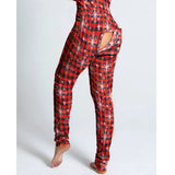 Sexy Pyjama Women's Long Sleeves Homewear Suit Button-Down Front Back Butt Bum Open Ass Flap Jumpsuit Loungewear Christmas Print