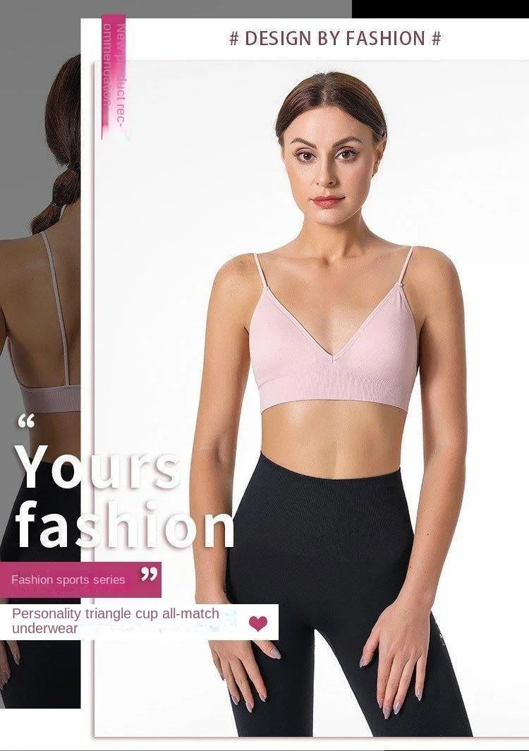 V Neck Seamless Triangle Cup Bra Camisole Underwear Wrapped Chest Women S M L Breathable Gather Up Sports Fitness Yoga Casual