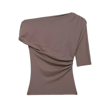 HH Vintage Women's Asymmetric Bustier Tops 2025 Female Sexy Skew Collar Off-shoulder Pleated Metal Decorate Shirt Streetwear
