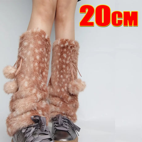 New Winter Faux Fur Plush Deer Leg Warmers Kawaii Furry Boots Socks Cover Punk High Boots Socks Performance Costume Leg Warmers