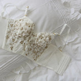 Three-Dimensional Embroidered Bra Sexy Lace Fish Bone Corset Widened Breasted With Steel Ring 2/1 Half Cup Bralette Underwear