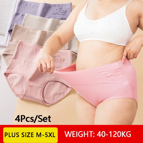 Plus Size M-5XL 4Pcs/Set High Waist Cotton Panties Women Body Shaper Underwear Soft Print Girls Briefs Slimming Female Lingerie