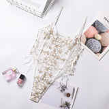 One-piece Backless Floral Embroidery Lace Bodysuit Women 13 Colors String Jumpsuit Lace Up Fancy Sexy Bodysuit Body Femme