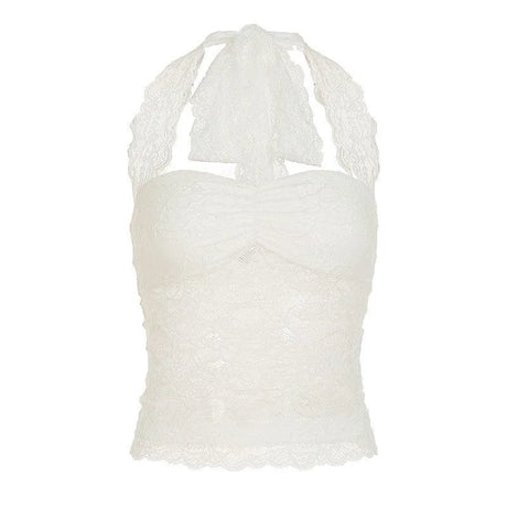 Y2K Women Lace Halter Neck Tank Tops Sleeveless Backless Tie-Up Camisole Summer Crop Tops Going Out Streetwear Party Tops
