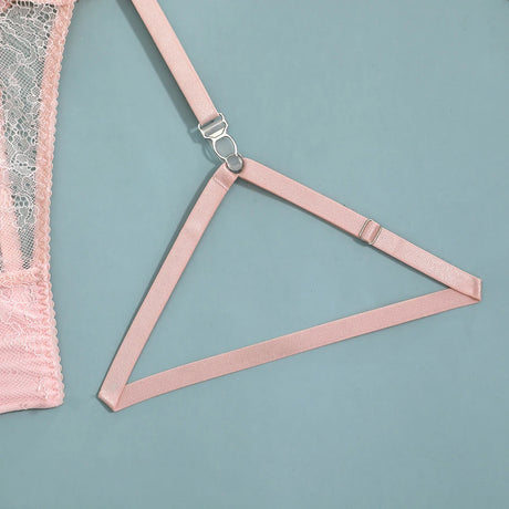 3-Piece Feather Decorated Lace Exotic Sets Women Sexy Patchwork Lingerie Set Chain Bra Panty Garter Underwear Kit For Female