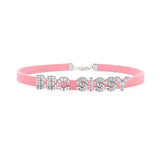 Sexy Rhinestone Letters Hotwife Collar Choker for Women Men DIY Customized Necklaces Pink Suede Leather Cosplay Jewelry Gift