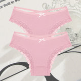 2PCS Cotton Panties for Women Sexy Lace Brazilian Briefs Female Low-Waist Cross Webbing Underpants Stretch Breathable Intimates