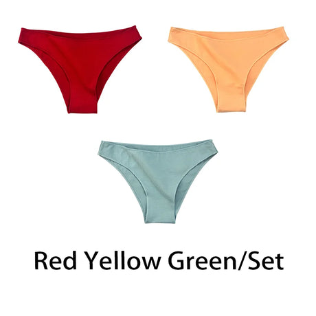 3PCS/Set Women Sexy Cotton Panties Low Waist Bikini Underwear Female Underpants Solid Color Soft Girls Briefs Intimates