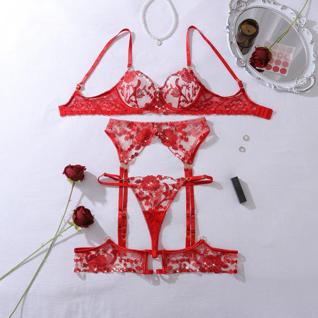 Diccvicc Floral Lingerie for Women See Through Sexy Lace Garter Belt Female Underwear Fantasy Set Very Intimate Exotic Clothes