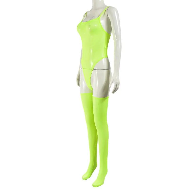 Toucheart Erotic Dress with Leg Socks Mesh See-through Patchwork Seductive Body Shaping Backless Women Intimate Hollow Dress Set