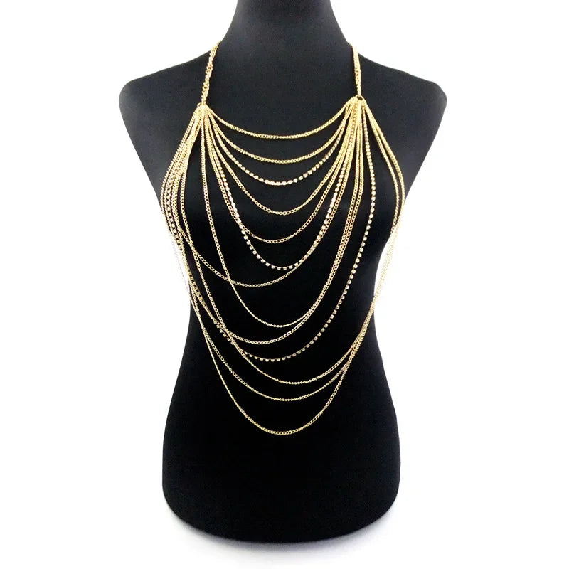 MultiLayer Body Chains For Women Rhinestone Chest Chain Fashion Body Chain Jewelry Sexy Accessories