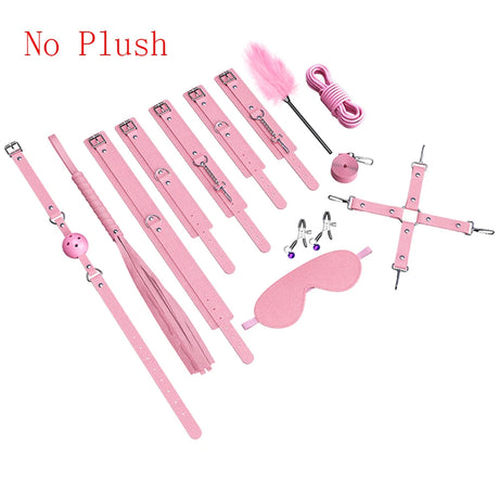 Couples BDSM Bondage Kit with Handcuffs Neck Collar Wrist Restraints Mouth Gag And Strap - Adult SM Sex Toys for Women's Fetish