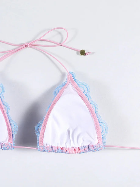 Triangle Swimsuit Pink And Blue Bikini Lace Design Bikinis High Cut Swimwear Halter Swimsuits Two-Piece Bathing Suit Sets