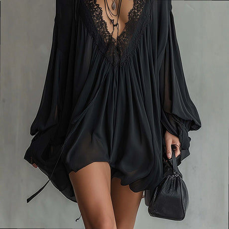2026 New Black Lace V Neck Satin Robe Dress Nightwear Sleepwear Slip Dress Lingerie Chemise
