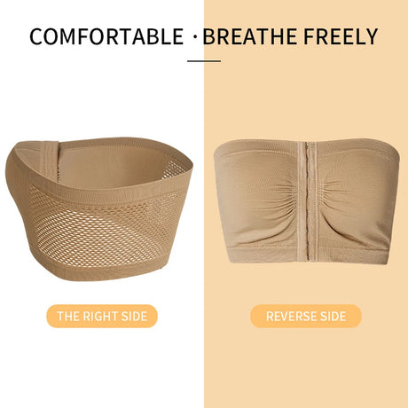Women's Plus Size Strapless Front Closure Bandeau Bra Seamless Wireless Bralette Tube Top Non-Slip Everyday Brassiere