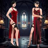 Ada Wong Cosplay Dress Uniform Halloween Christmas Costume Women Red Lace Cheongsam Lingerie Suit Movie Secret Service Outfits