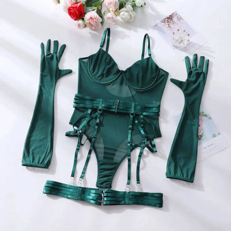 Sexy One Piece Bodysuit Glove Bandage Perspective Mesh Tight Fitting Slim Fit High Strecth Women Rompers Polychrome Fashion RAE3