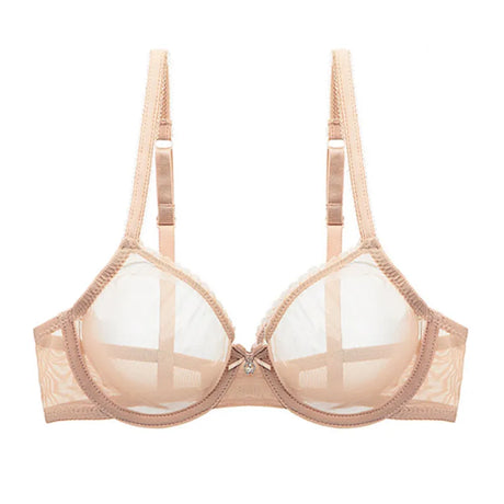 Varsbaby Women's Mesh See Through Bra Underwire Unlined Sheer Brassiere Sexy Ultra-thin Yarn Underwear Plus Size CDE Cup Bras