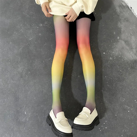1 Pair Rainbow Gradient Tights Japanese Style Sweet Comfy Novelty Pantyhose Women's Stockings & Hosiery