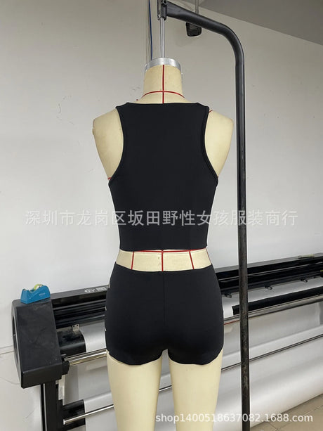 Shorts Set Hollow Out Set Sexy Style with Sleeveless Short Sleeve Summer Streetwear No Iron Finish Sexy Baddie Women Shorts
