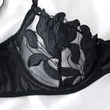 Transparent Floral Two Pieces Exquisite Lace Lingerie Set Ultrathin Bra Briefs Set Solid Exotic Lingerie for Ladies See Through