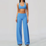 Women's 2/3Pcs Yoga Set Zip Jacket Sports Bra Cross Back Wide Leg Flare Pants Push Up Gym Set Workout Running Fitness Activewear