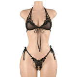 Women's Sexy Pink Mesh Underwear High Elasticity Fishnet Hollow Out Three Piece Open Crotch Babydoll Set Exotic Lingerie