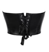 Women Faux Leather Strapless Corset Boned Back Lace Up Waist Cincher Gothic Party Club Night Out Wear