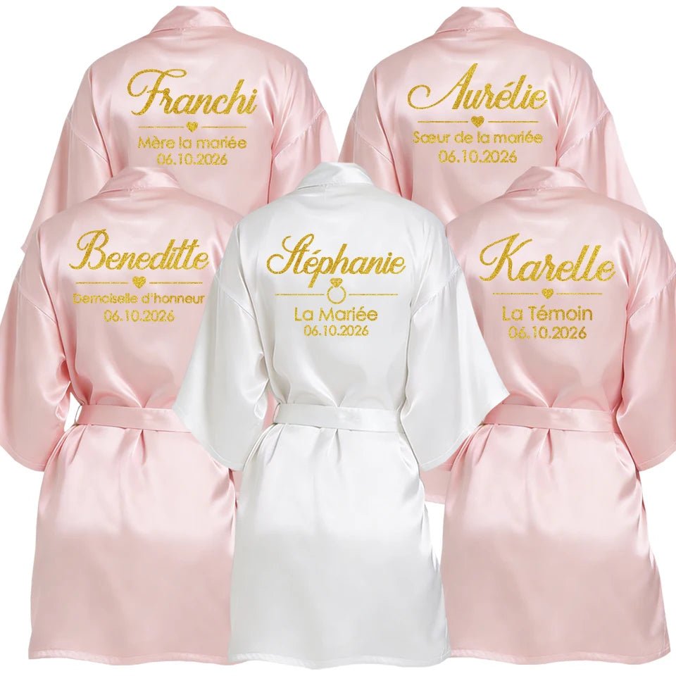 Personalized Name and Date Robe Bride Bridesmaid Bathrobe Birthday Party Gown Add Any Text Robes
