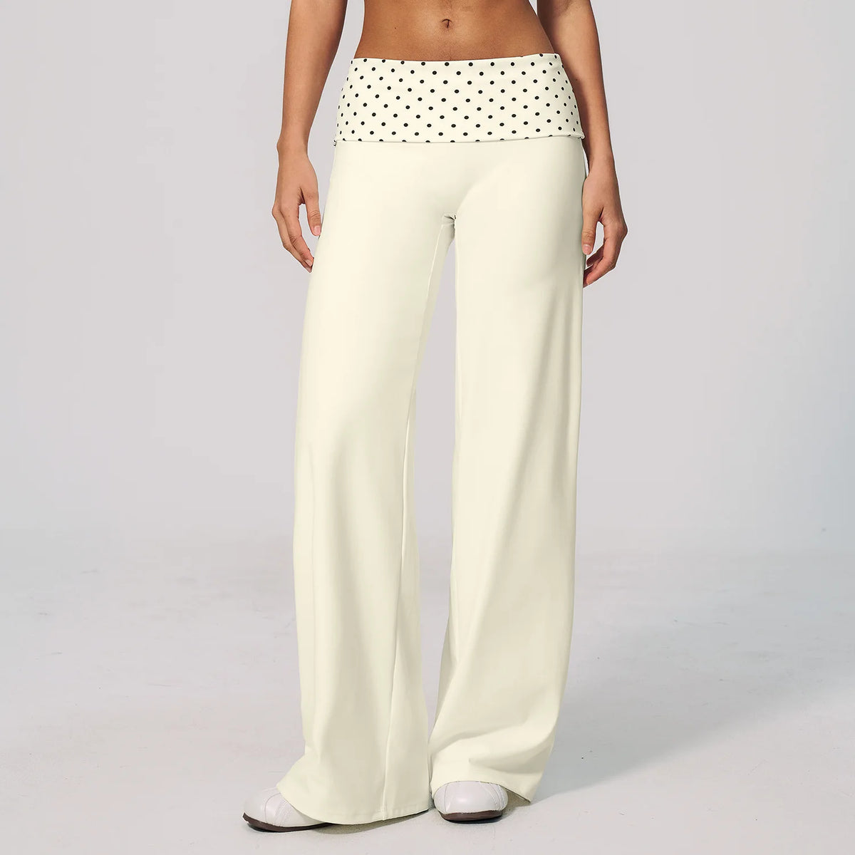 Fashion Polka Dot And Striped Wide Leg Pants For Women Fold Over Waist  Bell-bottoms Flare Yoga Pants Push Up Workout Leggings