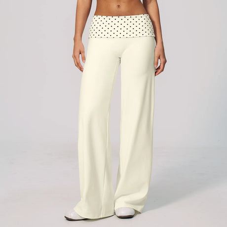 Fashion Polka Dot And Striped Wide Leg Pants For Women Fold Over Waist  Bell-bottoms Flare Yoga Pants Push Up Workout Leggings