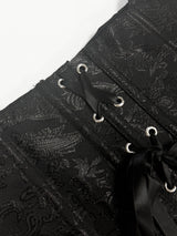 Floral Jacquard Wide Strap Corset Top Front Hook Back Lace Up Square Neck For Women