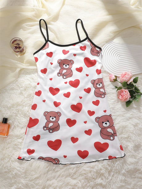 New Women's Silk Satin Print Nightwear Home Clothes Sexy Sleeveless Ruffled Hem Sleep Dress Female Comfortable Nightgown Clothes
