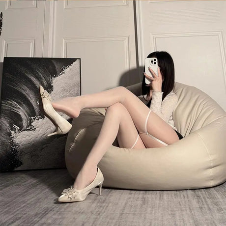 French Style garter Bodystockings Luxury Thigh High Socks Sheer Silk Tights Women's Formal Wear Breathable One-piece Pantyhose
