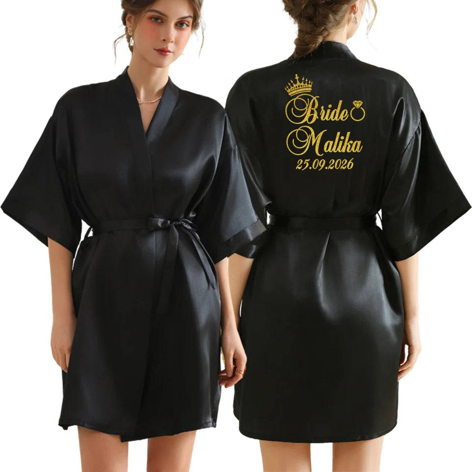 Personalized Robe for Bride Bridesmaid with Name and Date Birthday Party Gown Add Any Text Bathrobe - Customizable Gifting